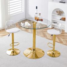 Dining Table & Chair Sets - Gold + Transparent + Glass+Metal + Plastic + Seats 2 - View 2