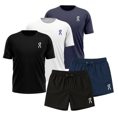 KIT 3 Camiseta + 2 Short Tactel Elastano Bermuda Dry Fit Masculina ON Running Academia Original 6 PEÇAS