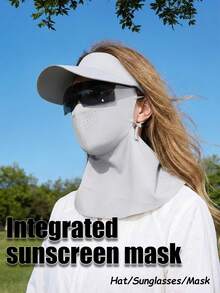 1pc Spring/Summer Ice Silk Full Face Sun Protection Mask, Women's UV Protection Riding Face Cover, Fashion Glasses & Neck Protector Combo - Multicolor - View 1