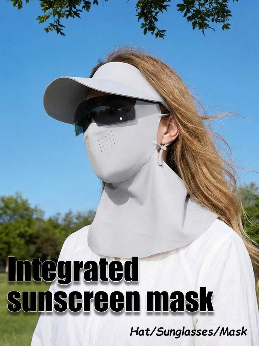 1pc Spring/Summer Ice Silk Full Face Sun Protection Mask, Women's UV Protection Riding Face Cover, Fashion Glasses & Neck Protector Combo - Multicolor - View 1