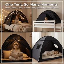 Kids Full Size Bed Tent With Star Lights & Flags - Indoor Playhouse Canopy For Toddlers Boys & Girls, Cozy Bed Canopy For Playroom Reading Nook, Perfect Gift For Children's Bedroom Decor(No Star Light) - 黑色 - 查看 6