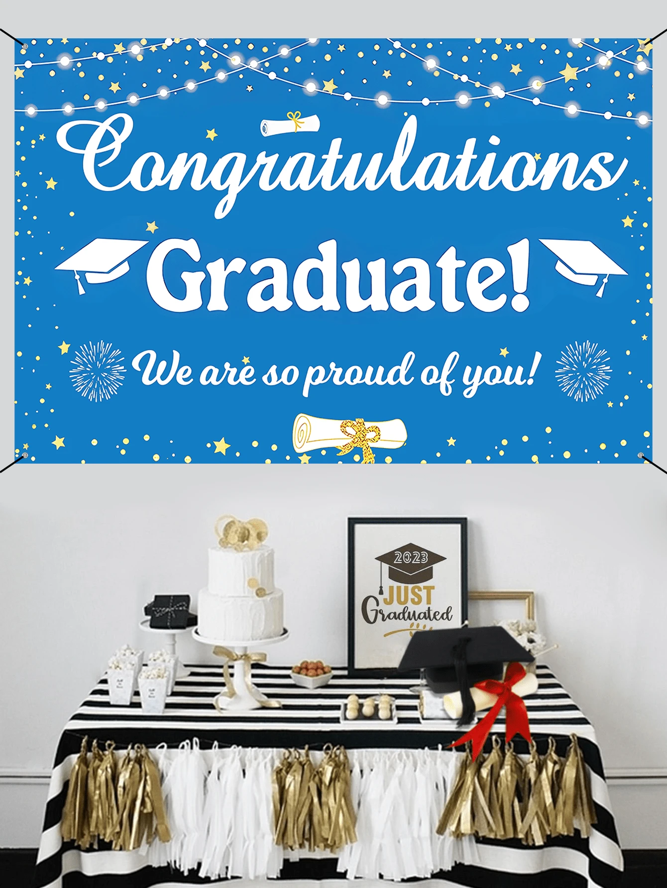 1pc Black/Blue/Maroon Class Of 2026 Graduation Banner 150cm*100cm -Polyester Graduation Photo Backdrop & Wall Decor For Graduation Party Supplies Grad Party Decorations - Blue (Style A) - View 1