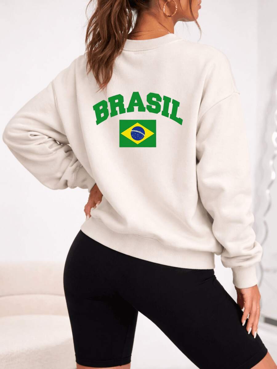 Women's Sweatshirt, Cotton Ribbed Crew Neck, Winter, Printed, Brazil, Brasa, Brasuca, Copa, Seleção - Kem - Xem 1