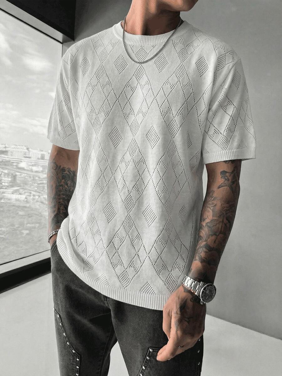 Men's Spring/Summer New American Style Solid Color Hollow Knit Loose Thin Top