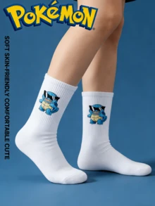 pokemon 宝可梦 1/3/5 双装可爱卡通印花透气柔软中筒袜，加固鞋跟和鞋头，经久耐穿，男女通用，四季皆宜 - 彩色 - 查看 2