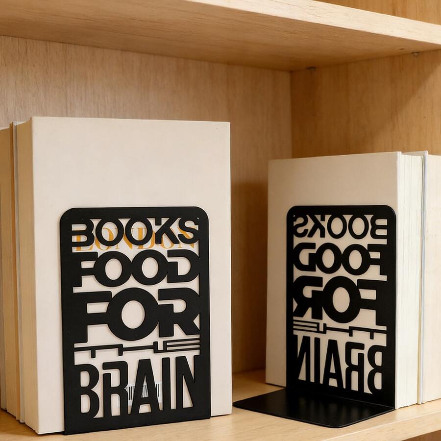 Motivational-Style Hollow Bookends For Reading Mottos, Minimalist Decorative Bookends For Bookshelves, Heavy-Duty Book Stoppers Suitable For Bookshelves, Literary Gifts For Book Lovers And Office Workers Office Desk Accessories Desk Accessories Office Supplies Office Accessories