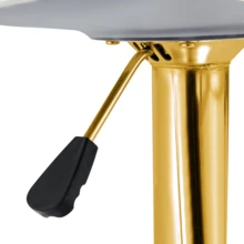 Set bar design – Table ronde en verre (hauteur 89 cm) et 2 tabourets dorés, assises réglables et pivotantes à 360°, design épuré, gain de place et effet de transparence - Or + Transparent + Verre + Métal + Plastique + 2 places - Voir 10