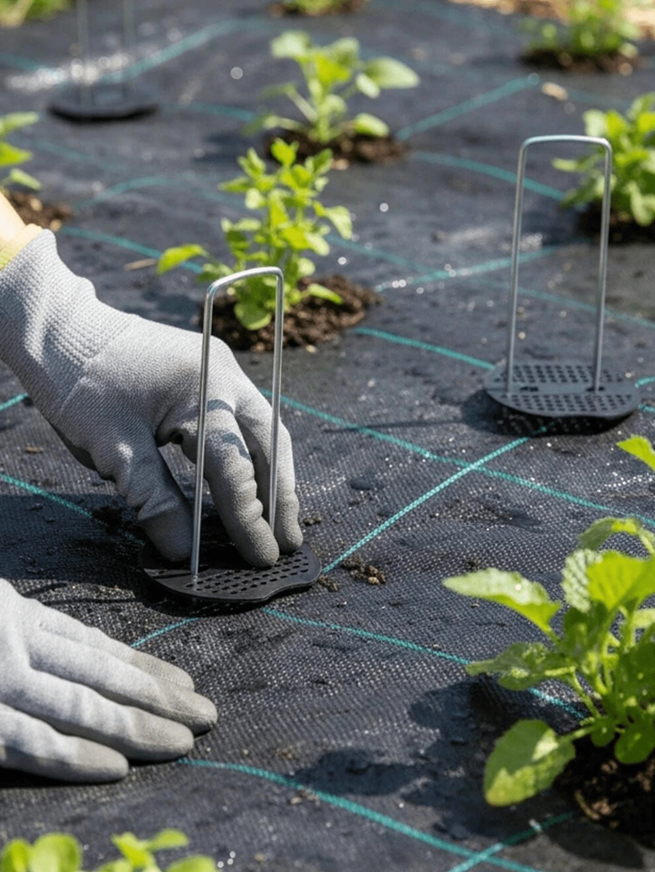 Bộ 100 cọc thép mạ kẽm hình chữ U bền chắc kèm vòng đệm, cọc kim loại và nhựa dùng để cố định rào chắn, bạt và lều trong vườn - Không cần điện. - / - Xem 1