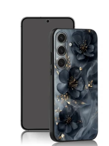 花卉图案 1 件装 高级优雅黑色防震防滑花卉手机壳 兼容 Galaxy A04e/A05s/A13/A14/A15/A34/A35/A50/A52/A53/A54/S21/S22/S23/S24/S25/S25Ultra/24fe - 黑色 - 查看 2
