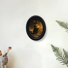 1个手工木制椭圆形兔子相框装饰（5.25 x 4.16英寸），适合农舍风格、节日墙面装饰、艺术挂件，可更换印刷纸，是母亲节、感恩节、万圣节、圣诞节、新年礼物的理想之选，易于悬挂，优雅的设计适用于家居、办公室、厨房、客厅、卧室、走廊、周年纪念日、订婚、活动和派对等场合，是创意礼物的理想选择，经久耐用，外观手工制作。 - 999 - 查看 3