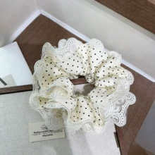 1件装女士法式米色蕾丝镂空花朵发圈，小众设计，简约优雅发饰，日常佩戴，节日配饰，马尾辫发圈，发绳，橡皮筋发圈 - 米色 - 查看 4