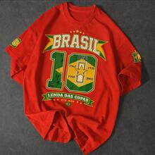 Brazil T-Shirt, Red, Basic, Traditional, World Cup 2026, Summer, Soccer Game, Timi Cotton, Regular - Đỏ - Xem 1