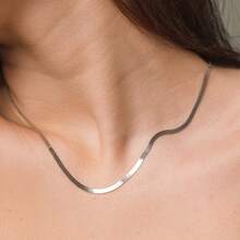 Choker Necklace Silver Cord Flat Ribbon Stainless Steel Women's - Bạc - Xem 4