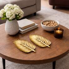 2 Centro De Mesa Folha Dourado Resina Adorno Decoração - Dourado - Visão 1