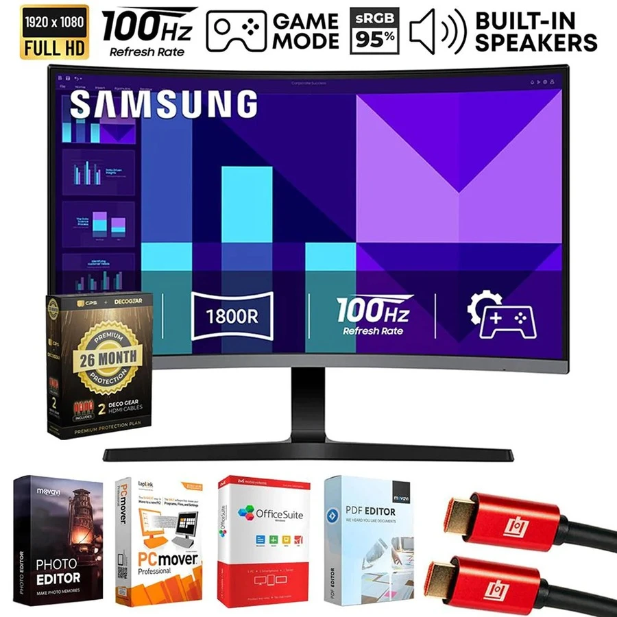 Samsung 27 S3 (S39GD) FHD Curved Monitor W/ Speakers + 26 Months Protection Bundle - Black - View 1