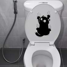 1pc Funny Cat Toilet Sticker, Self-Adhesive Bathroom Home Decor Wall Sticker, Door Sticker, Fridge Sticker, Window Sticker, Toilet Sticker, Funny Item To Make Toilet Conditions More Comfortable - 1PC - View 1