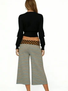 Women's Fold Over Waist Capri Fashionable Casual Solid Color Low Rise Wide Leg Crop Pants - 薄荷色 - 查看 4