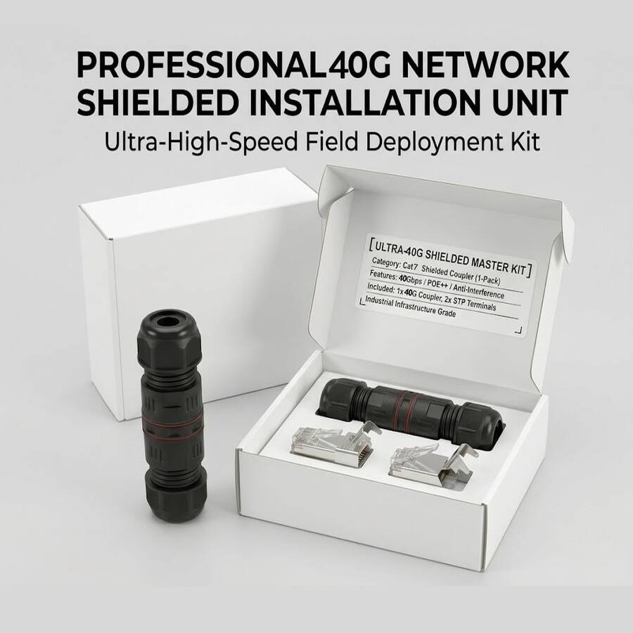 40Gbps Shielded Industrial Coupler Kit, Suitable For Cat7/Cat8 Outdoor RJ45 Connectors, With 2 Tail Clip Terminals, All-Weather Infrastructure Grade - 40Gbps | POE++ | Shielded 1+2 - View 1