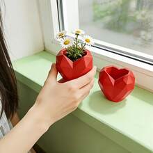 Maceta pequeña con forma de corazón de corte de diamante para San Valentín, contenedor rojo mini para cactus y suculentas, adorno de mesa - A - Ver 4