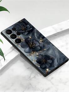 花卉图案 1 件装 高级优雅黑色防震防滑花卉手机壳 兼容 Galaxy A04e/A05s/A13/A14/A15/A34/A35/A50/A52/A53/A54/S21/S22/S23/S24/S25/S25Ultra/24fe - 黑色 - 查看 4