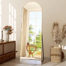 64"X21.36" Gold Arched Full Length Mirror With Stand, Aluminum Alloy Frame Full Body Floor Mirror, Freestanding Explosion-Proof Mirror For Bedroom - Vàng - Xem 1