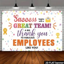 Phông nền banner phẳng 2D 1 tấm 43.3x70.8 inch cho Ngày tri ân nhân viên - "Một đội ngũ tuyệt vời! Cảm ơn các nhân viên tuyệt vời!" với thiết kế hoa giấy và cúp nhiều màu sắc, được làm từ chất liệu polyester, lý tưởng cho các bữa tiệc, chụp ảnh và các sự kiện kỷ niệm, trang trí tiệc, polyester, quà tặng tri ân nhân viên. - A - Xem 4