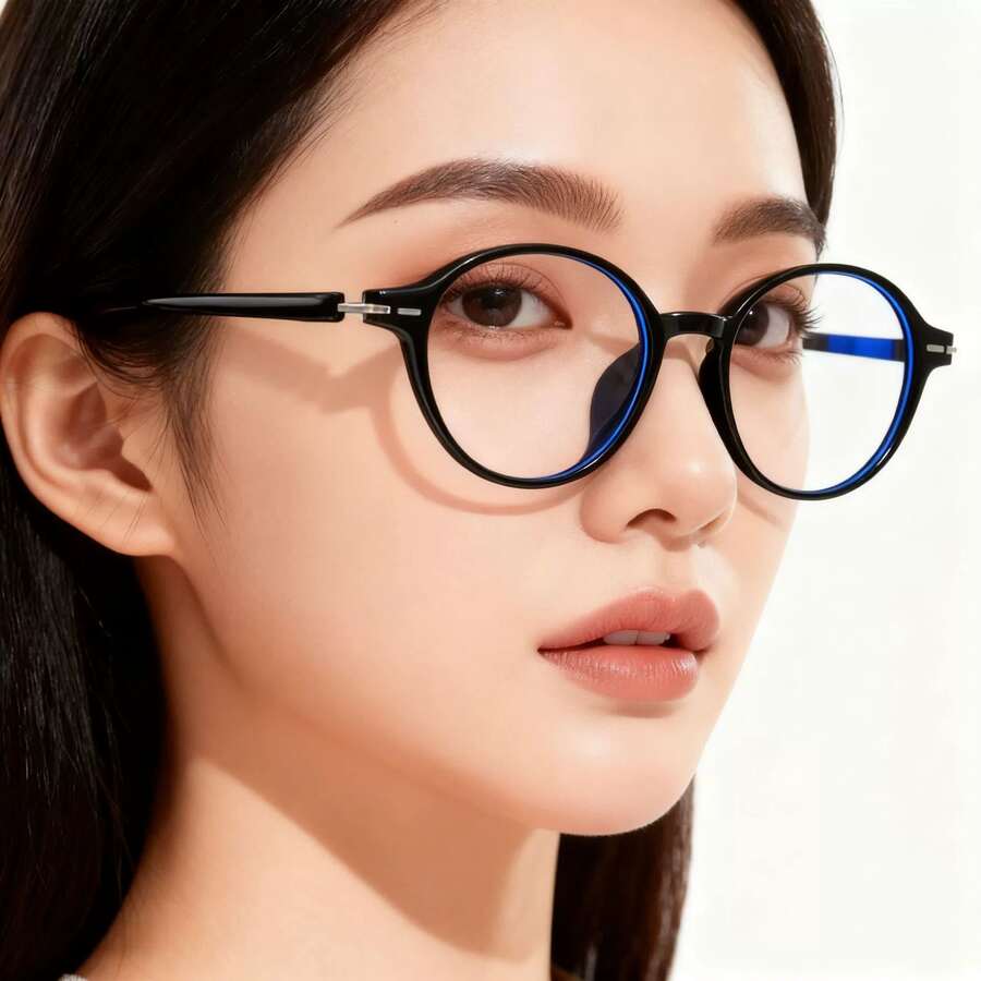 1 Cặp kính gọng nhỏ mới, kiểu dáng retro Hàn Quốc siêu nhẹ, đơn giản. - màu đen - Xem 1