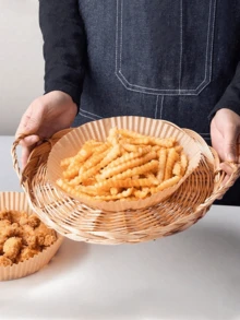 20/50/100pcs Air Fryer Disposable Paper Liners, Made Of High-Quality Single-Layer Design With Wavy Edge Texture, Non-Stick And Leak-Proof. Multipurpose For Baking, Grilling And Microwave Heating, Essential Kitchen Accessory For Home And Commercial Use. - Multicolor - View 5