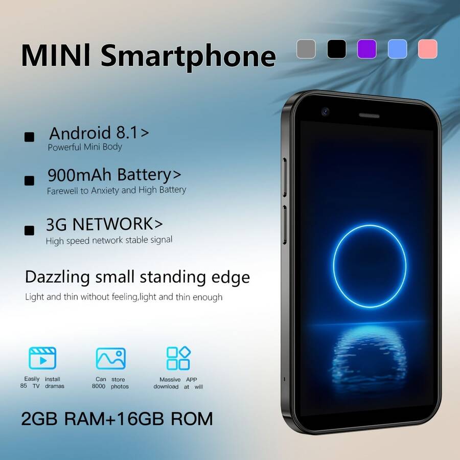 SOYES Mini Phone: Android 8.1 + 3.0-Inch Screen, 5MP Camera + HIFi Support, 3G Network Adaptability For Daily Scenes, Minimalist Body Suitable For Users Who Pursue Lightweight, Basic Configuration Without Redundancy Makes It Easier To Use - 紫色 - 查看 1
