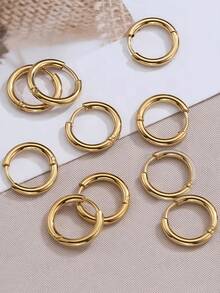 10 Pieces Of Gold Stainless Steel Ear Ring Hoops - Large-Sized Circular Earrings For Ladies - Gold Declaration Earrings / Lightweight Thick Gold Earrings - Men's Punk Hip-Hop Gift - Fashion Jewelry Piercing Accessories - 2.5mm Gold 10 Pieces - View 1