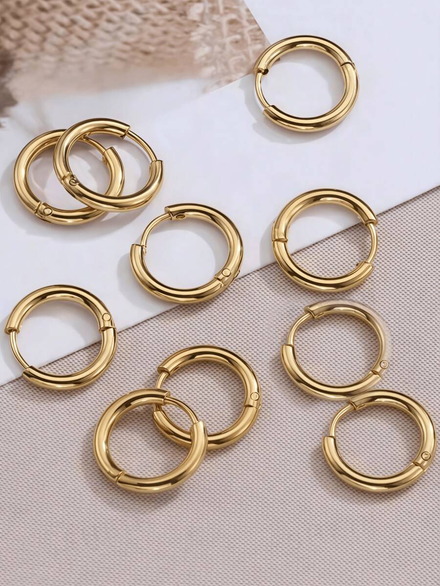 10 Pieces Of Gold Stainless Steel Ear Ring Hoops - Large-Sized Circular Earrings For Ladies - Gold Declaration Earrings / Lightweight Thick Gold Earrings - Men's Punk Hip-Hop Gift - Fashion Jewelry Piercing Accessories - 2.5mm Gold 10 Pieces - View 1
