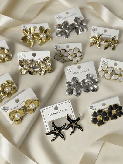 20只装/时尚新款不锈钢耳环/手工滴油水果蝴蝶随机混搭卡通大号钛钢耳钉套装。纯手工制作，粗细和尺寸各异。[东莞制造] 随机发货