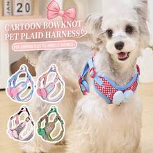 Bộ 2 món dây đeo và dây dắt thú cưng màu hồng nhạt kẻ caro: Áo lưới thắt nơ dễ thương có phản quang dành cho chó con và mèo con nhỏ. - Nhiều màu - Xem 2