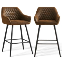 ZOONFA Upholstered Brown Suede High Bar Chair With Armrest & Backrest, Breakfast Kitchen Stool For Counter Island Bar - suede brown - 查看 5