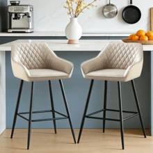 ZOONFA Beige Faux Leather Upholstered High Bar Stool With Armrest & Backrest, Breakfast Kitchen Stool For Counter - Pu Beige - View 7