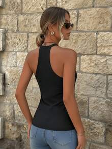 Sexy U-Neck Crisscross Strap Crop Top, Unique Design Fitted Camisole For Summer - Black - View 2