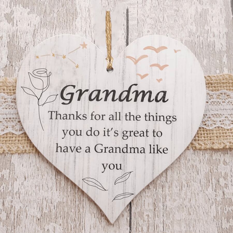 Cảm ơn bà, Quà tặng Ngày của Mẹ và Sinh nhật, Thiệp hình trái tim bằng gỗ, Quà tặng cho gia đình và bạn bè - A - Xem 1