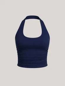 Slim Fit Halter Neck Cropped Top, Lined, Zero Transparent, SUPLEX - Màu xanh hải quân - Xem 1
