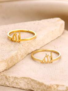 1pc Personalized Arabic Symbol Ring, 18K Gold Plated Stainless Steel Open Band Ring, Niche Design Jewelry, Daily Commute Gift - Yellow Gold - View 5