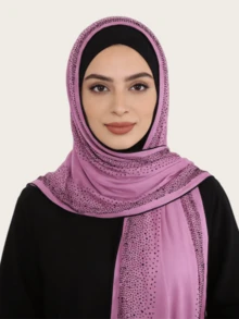 1pc Women's Lace Knitted Elastic Fabric Diamond Crafted Viscose Maxi Hijab Scarf, Malaysian Fashion Headscarf - Lace Rhinestone Long Scarf In Multiple Colors - View 16