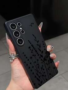 Funda de teléfono suave de TPU con flores y lavanda creativas, resistente a arañazos, a prueba de golpes, con protección total compatible con Huawei Honor, Galaxy - Negro - Ver 4