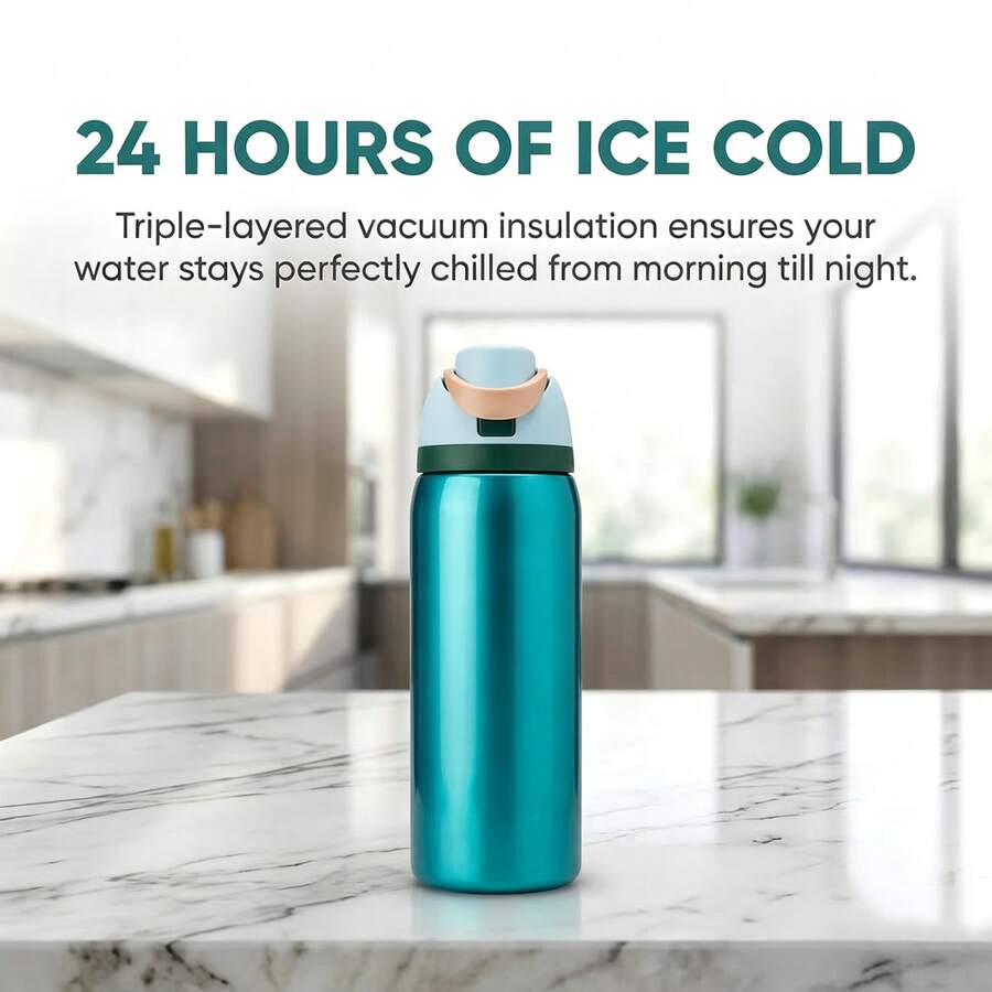 Owa Laa Frozen Blue Large Capacity Stainless Steel Water Bottle,32oz/945ml,With A Straw,Exquisite Appearance,Keeps Drinks Hot Or Cold,Can Hold Iced Drinks And Water,Suitable For Leisure,Work,Sports,Indoors And Outdoors,Perfect Gift Choice - màu xanh băng giá - Xem 1