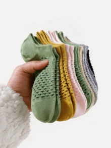 1/5/10 Pairs Women Invisible Socks, Hollow Mesh Low-Cut Ankle Socks, Casual Socks In Multiple Colors, Suitable For Daily Wear, Sneakers, Flats, Loafers - Multicolor - View 3