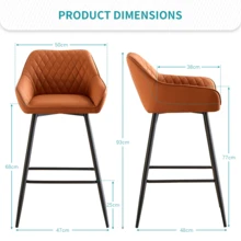 ZOONFA Orange Faux Leather Upholstered High Bar Stool With Armrest & Backrest, Breakfast Kitchen Stool For Counter - Orange Pu - View 3