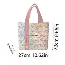 1pc Pink Floral Pattern Handbag, Floral Tote Bag With Pockets, Ditsy Floral Gift Bag, Suitable As Gift For Women, Friends, Bridesmaids, Birthday, Anniversary, Wedding, Back To School - View 3
