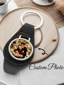 1 pieza Portafotos de cuero personalizado, recuerdo del Día del Padre, regalo para nuevo papá, llavero con foto personalizada, 1 pieza Llavero personalizado de cuero sintético, adecuado para otoño, regalos festivos, moda de invierno, regalo de Navidad - Multicolor - Ver 3