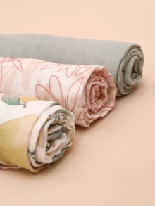 3pcs/Set Lightweight Bamboo Fiber Muslin Baby Swaddle Blankets, 100*100cm Comfortable Breathable Soft, Comes With Oeko-Tex Certification - Multicolor - View 4