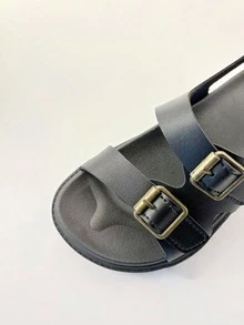 1 Pair Fashion Children's Sandals, Flat Sandals, Soft Non-Slip Wear-Resistant Sole, Hook And Loop Unisex, Suitable For Summer Outings, Banquets, Parties, Vacations - Black - View 8