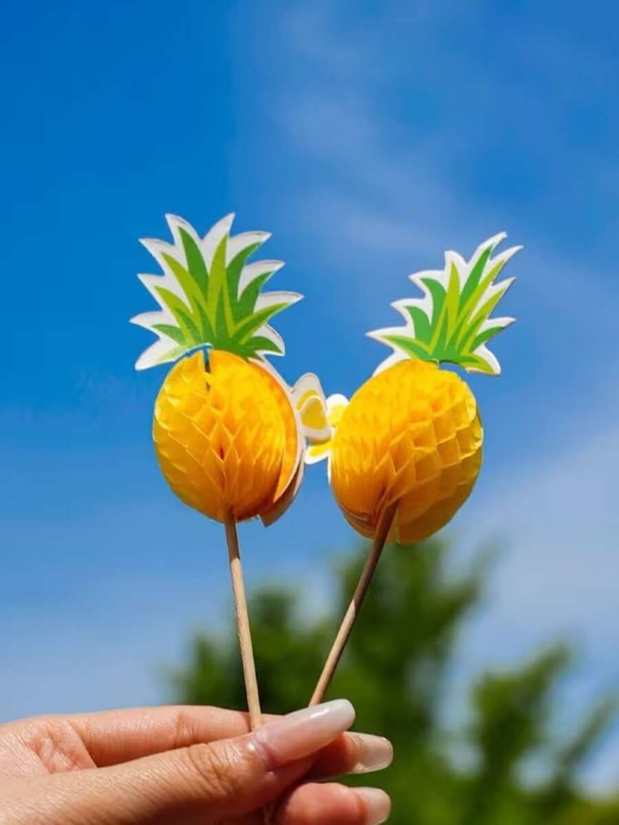 100 que xiên cocktail, xiên trái cây Hawaii, chủ đề nhiệt đới - Chủ đề trái cây nhiệt đới Hawaii, que xiên cocktail hình dứa 3D trang trí bánh cupcake, hoàn hảo cho tiệc sinh nhật, họp mặt gia đình, trưng bày món tráng miệng và các sự kiện theo chủ đề, trang trí bằng dứa. - Nhiều màu - Xem 1