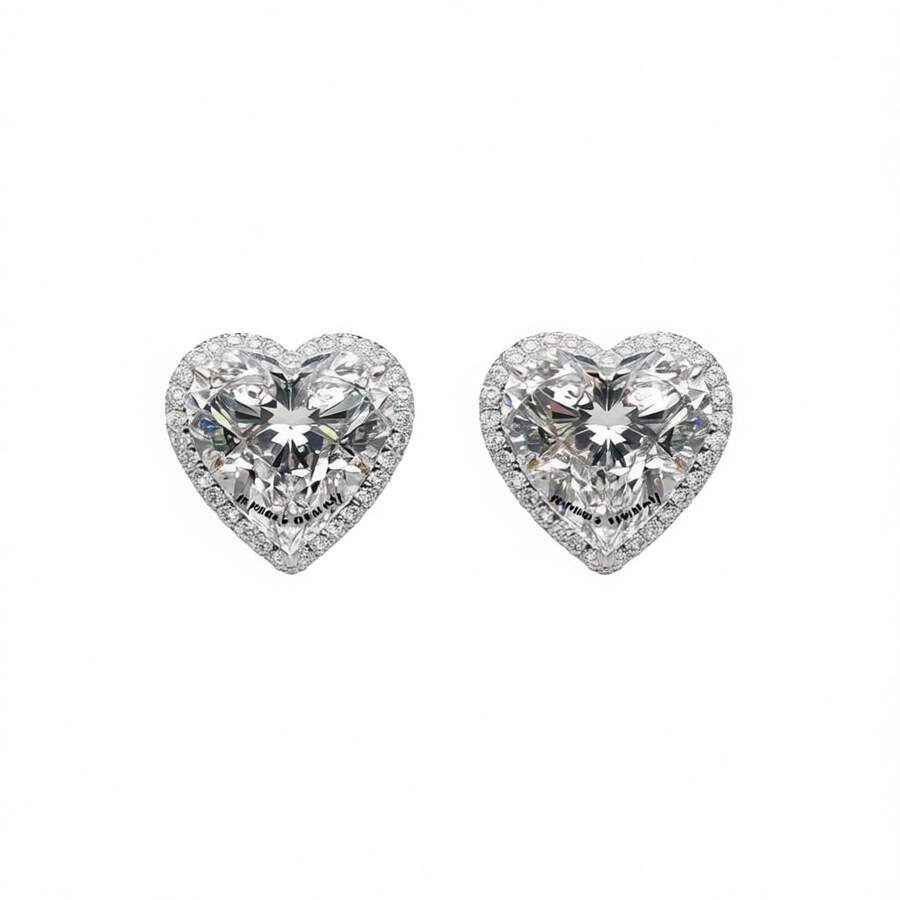 White Gold Diamond Earrings Heart Cut Heart Romantic Style For Wedding Women's Fashion Jewelry Lightweight Secure Closure Tarnish Resistant Hypoallergenic [E1235] - 銀色 - 查看 1